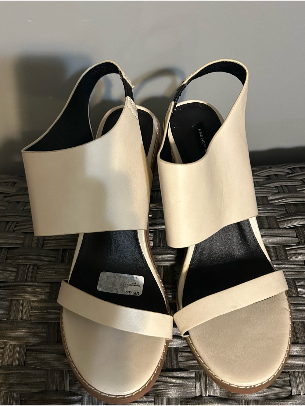 French Connection Cream Wide-Strap Slingback Sandals